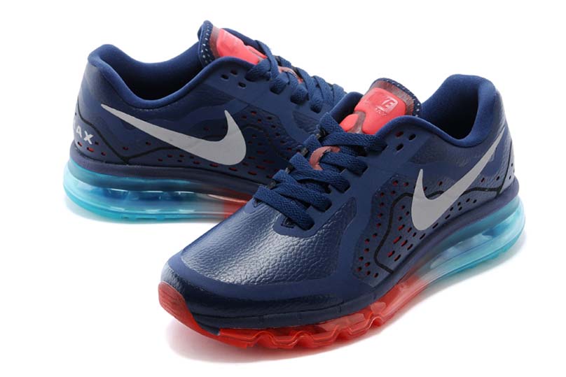 bleu nike air max 2014 cuir chaussures de course hommes orange fonce (5)